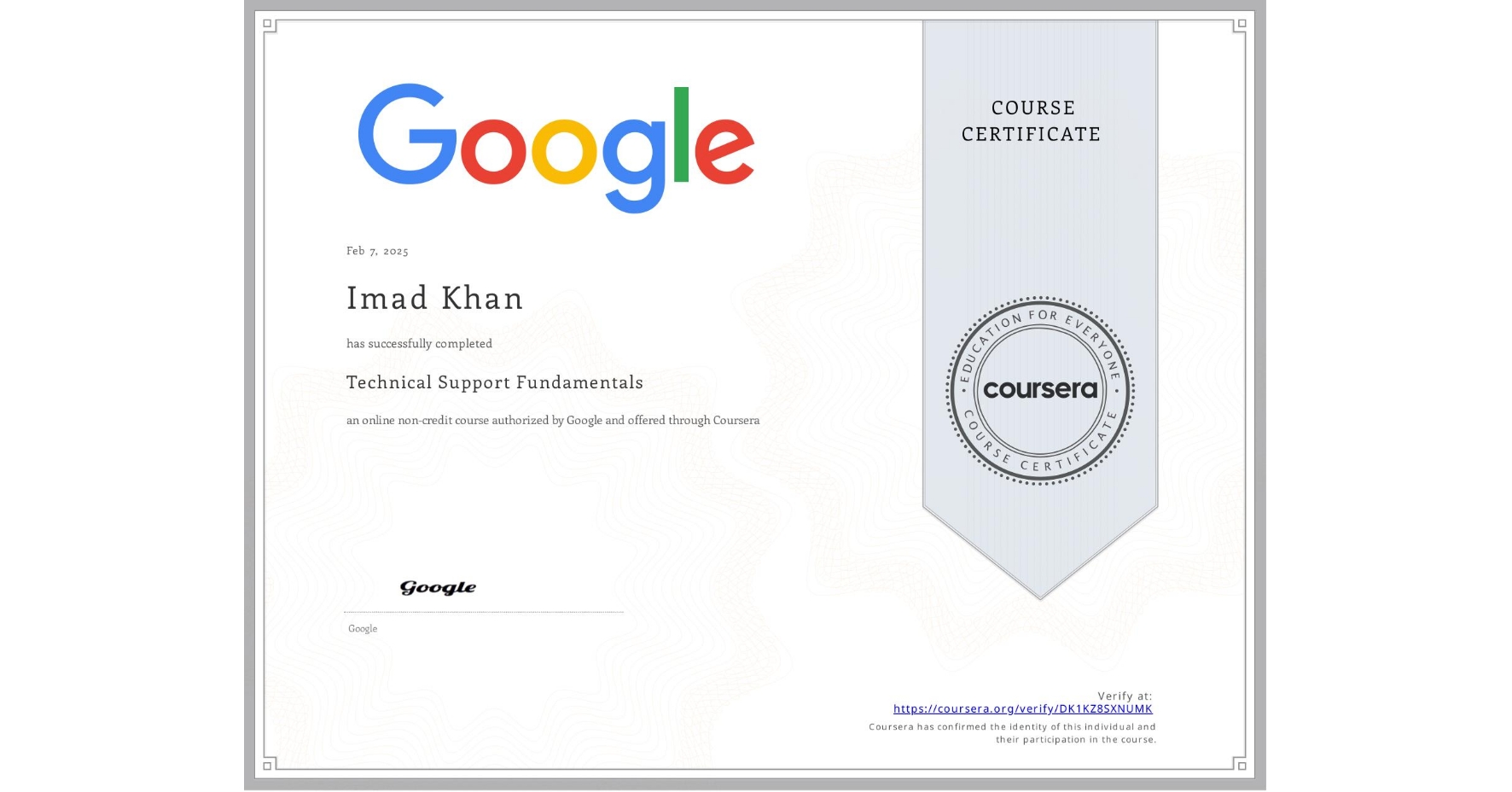 Google IT Support Certificate